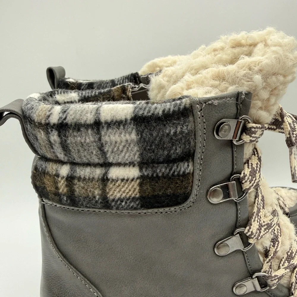 Circus by Sam Edelman Giselle Faux Fur Plaid Hiker Ankle Side Zip Boots  Size 9 - Picture 13 of 16
